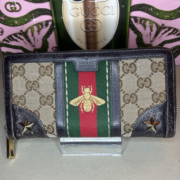 GUCCI | Queen Margaret Leather and Canvas Long Zip Around Wallet - Picture 2 of 10